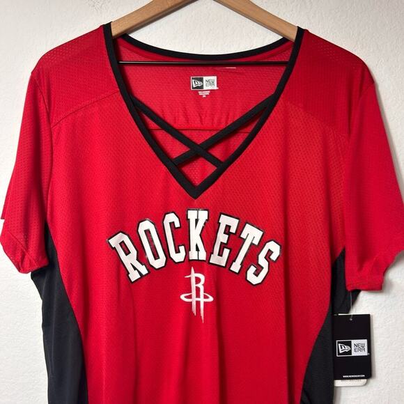 NEW ERA HOUSTON ROCKERS WOMEN RED BLACK V-NECK TOP 2XL BRAND NEW WITH TAGS - Picture 5 of 5